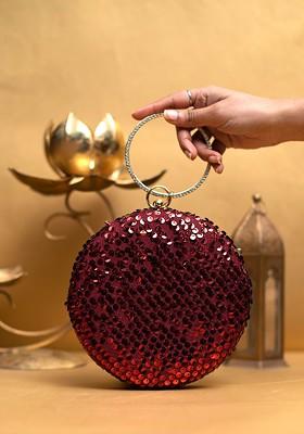 Maroon Satin Embellished Box Clutch