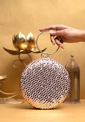 Peach Satin Embroidered Box Clutch