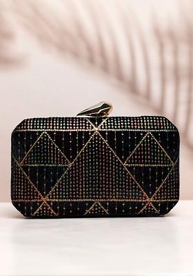 Green Satin Embroidered Box Clutch