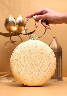 Yellow Satin Embroidered Box Clutch