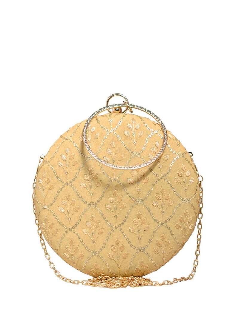 Yellow Satin Embroidered Box Clutch - Indya
