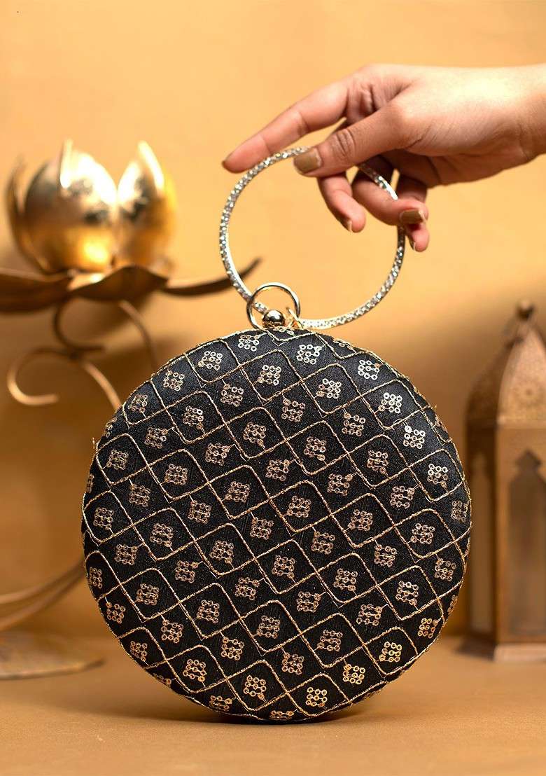Grey Satin Embroidered Box Clutch - Indya