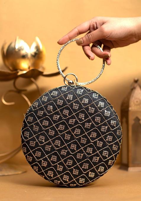 Grey Satin Embroidered Box Clutch