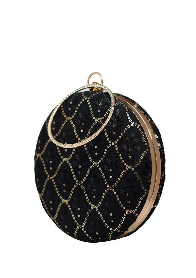 Black Satin Embroidered Box Clutch - Indya