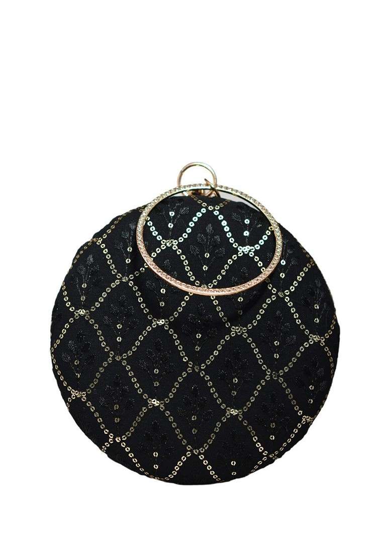 Black Satin Embroidered Box Clutch - Indya
