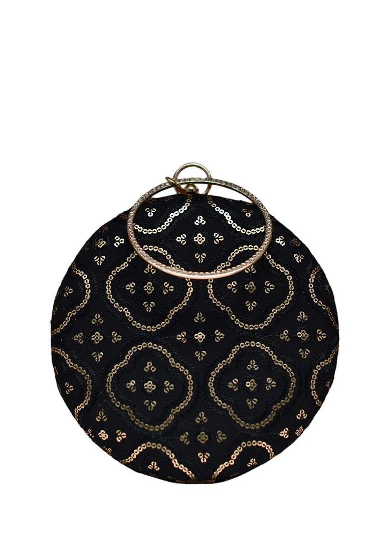 Black Satin Embroidered Box Clutch - Indya