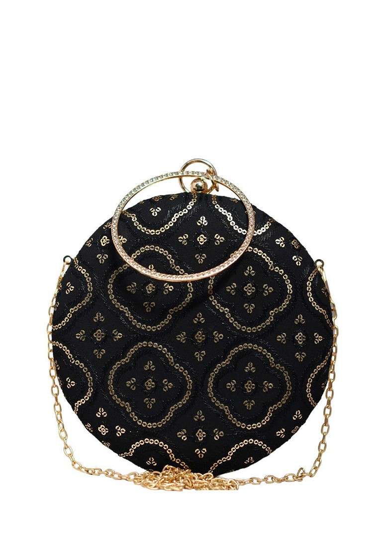 Black Satin Embroidered Box Clutch - Indya