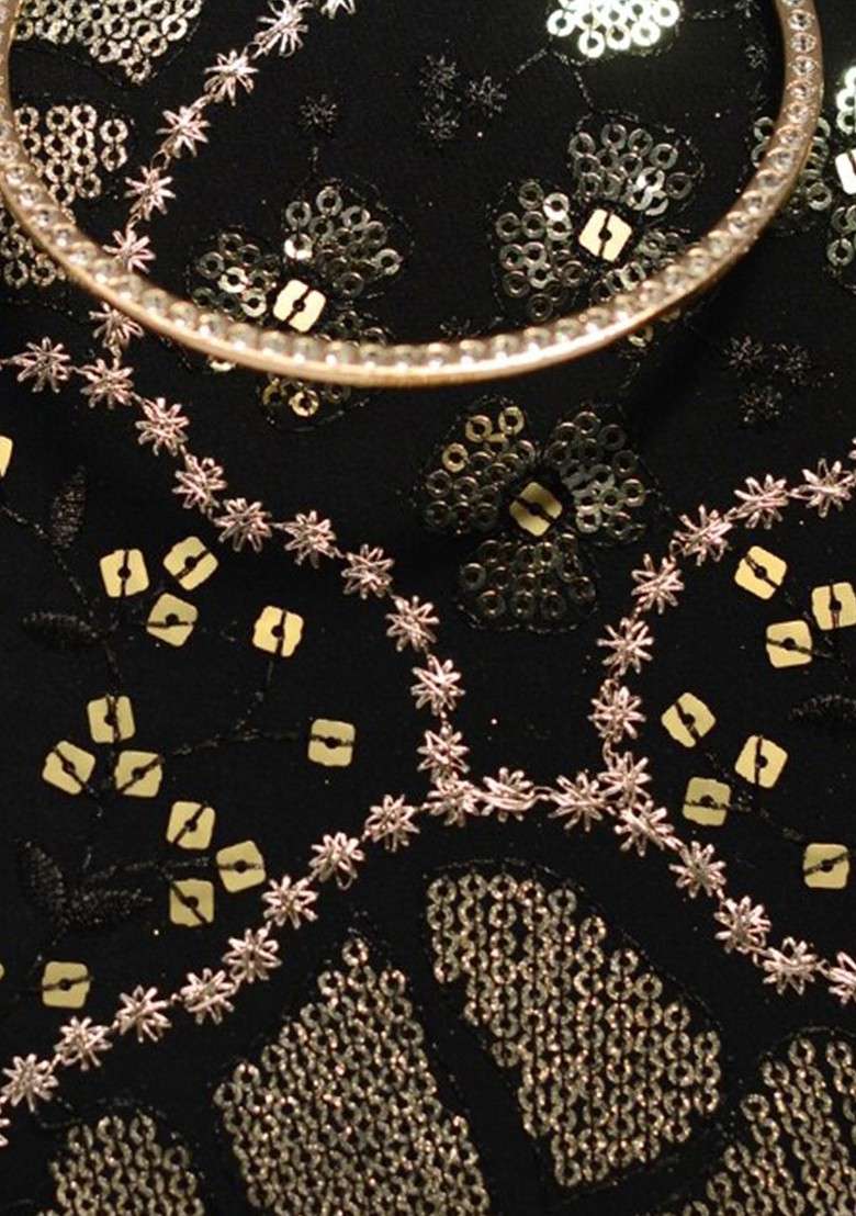Black Satin Embroidered Box Clutch - Indya