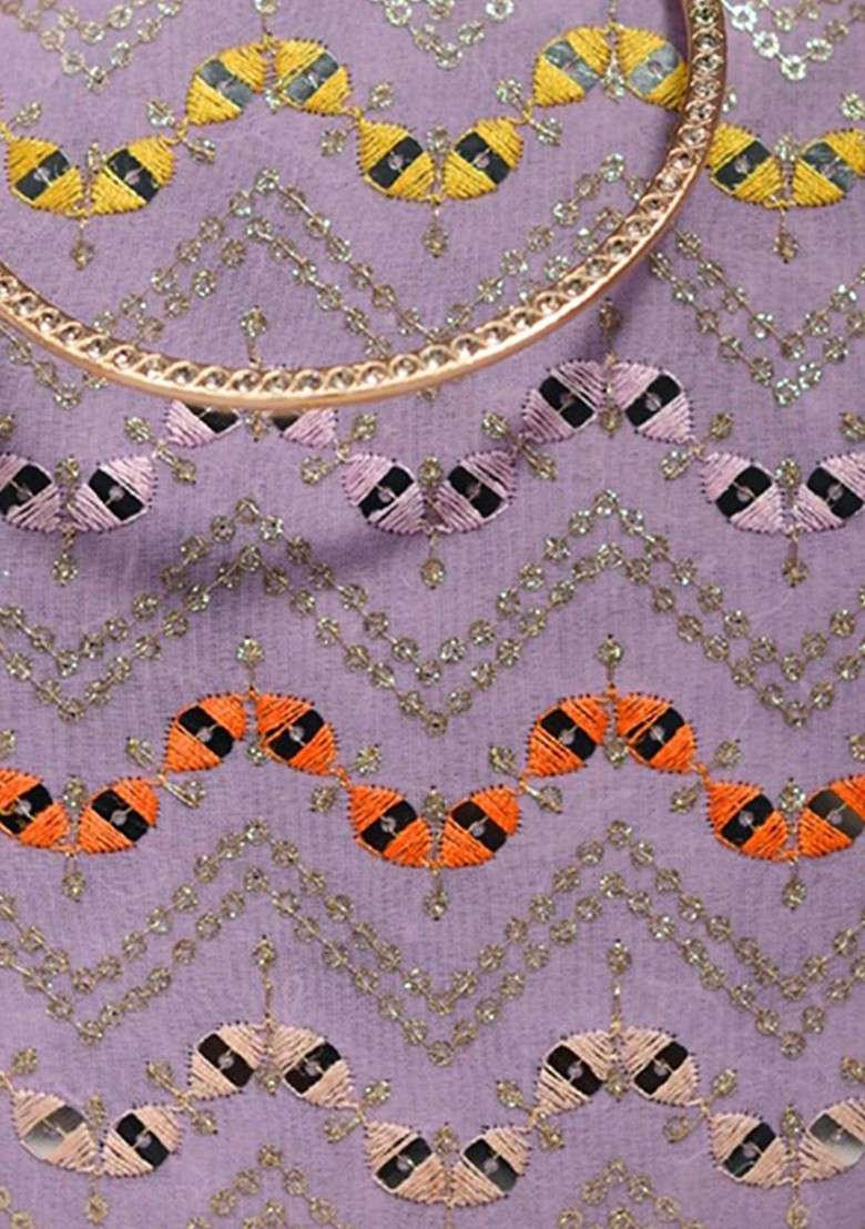 Lavender Satin Embroidered Box Clutch - Indya