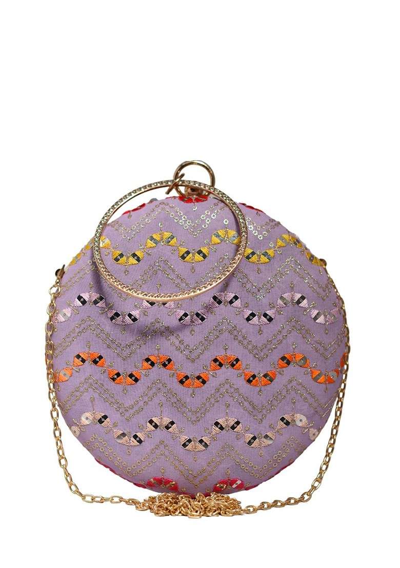 Lavender Satin Embroidered Box Clutch - Indya