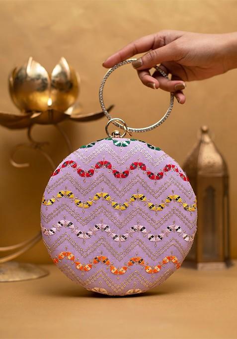 Lavender Satin Embroidered Box Clutch