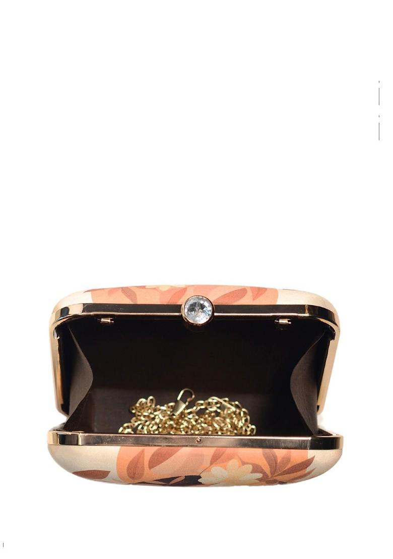 Beige Fabric Graphic Printed Box Clutch - Indya