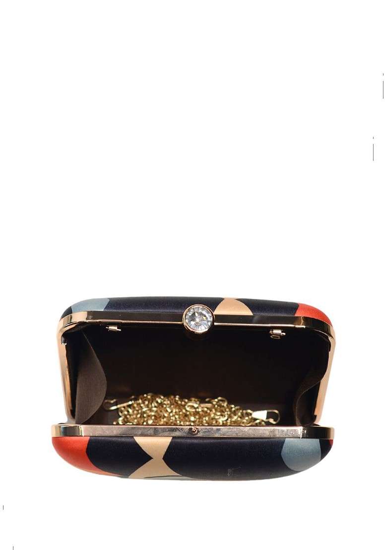 Beige Fabric Graphic Printed Box Clutch - Indya