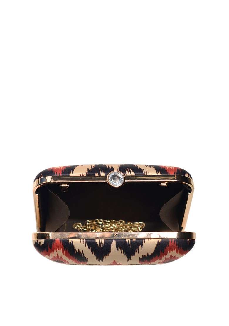 Cream Fabric Ikkat Printed Box Clutch - Indya