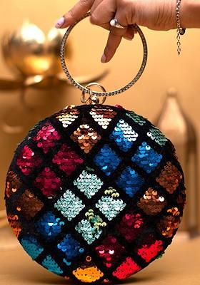 Black Satin Embellished Box Clutch