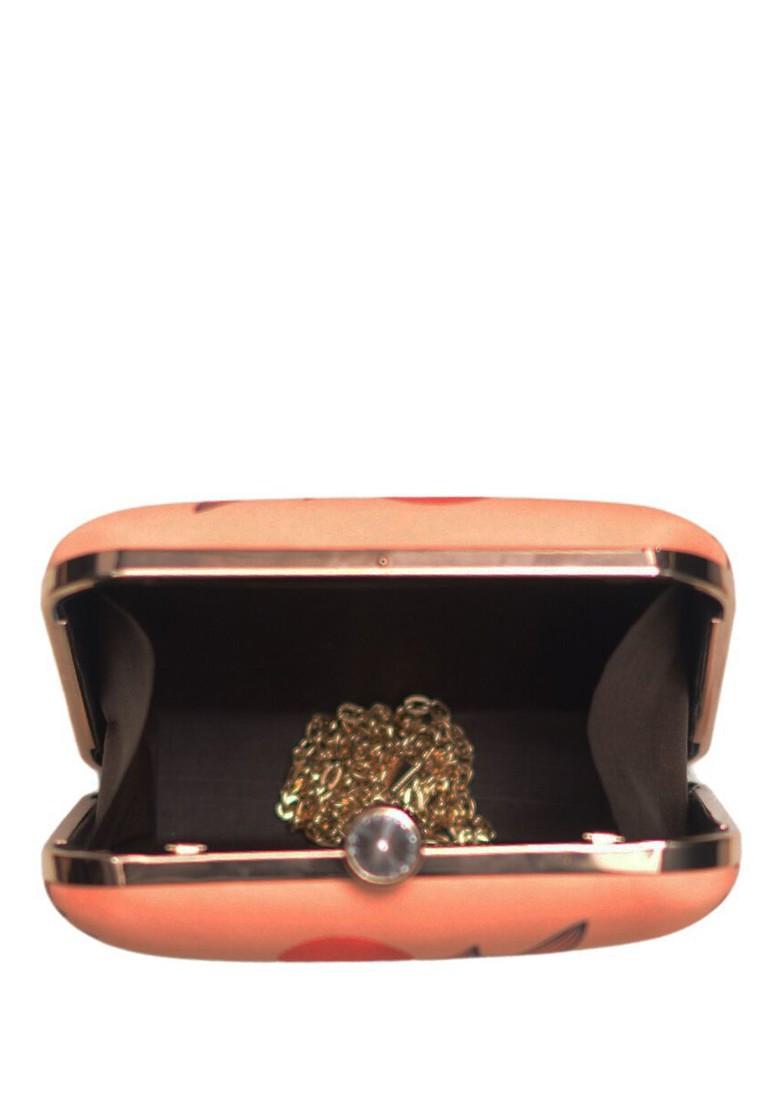 Cream Fabric Printed Box Clutch - Indya