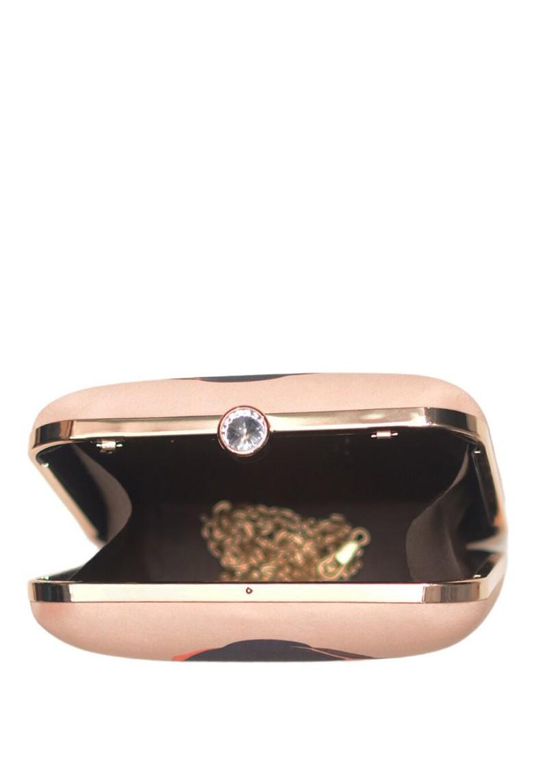 Cream Fabric Printed Box Clutch - Indya