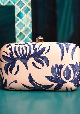 Peach Fabric Floral Printed Box Clutch