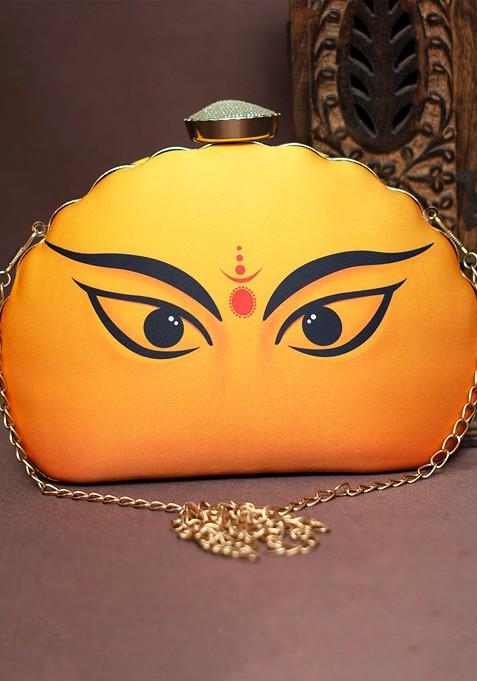 Yellow Fabric Printed Half Moon Clutch