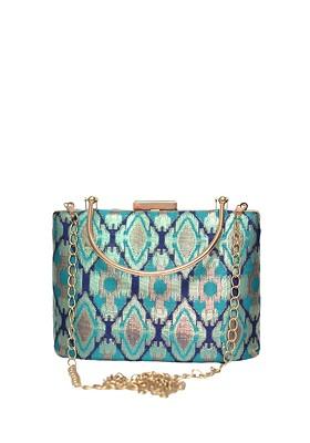 Green Satin Woven Design Box Clutch