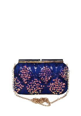 Blue Satin Embellished Box Clutch