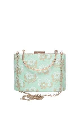 Sea Green Satin Woven Design Box Clutch