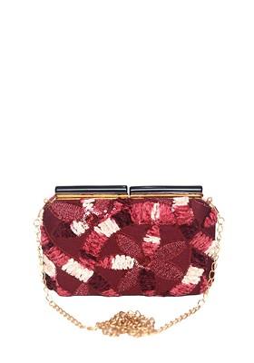 Red Satin Floral Embellished Box Clutch