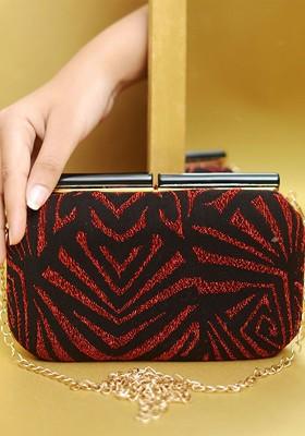 Red Satin Embellished Box Clutch