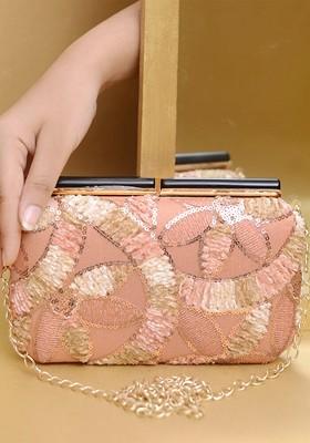 Pink Satin Embellished Box Clutch