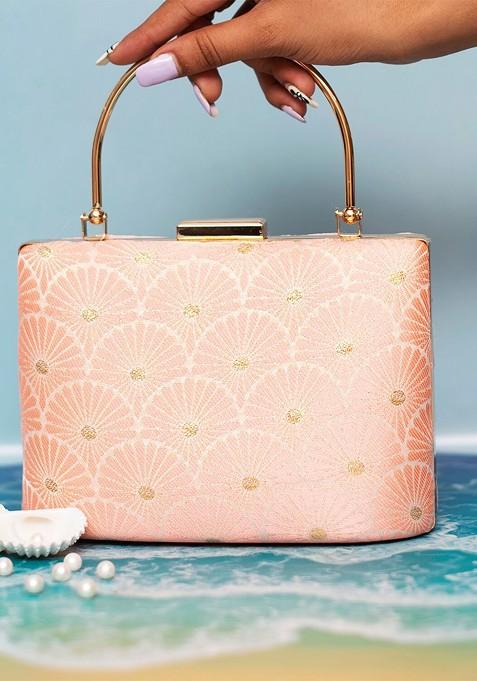 Pink Satin Embroidered Box Clutch