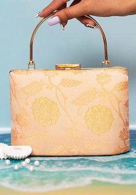 Peach Satin Embroidered Box Clutch
