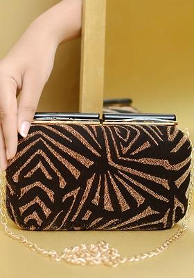 Black Satin Embellished Box Clutch