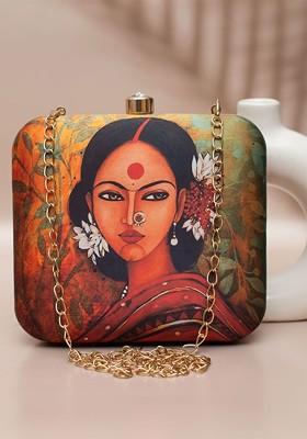 Coral Fabric Graphic Printed Box Clutch