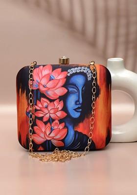 Coral Fabric Printed Box Clutch With Shoulder Strap