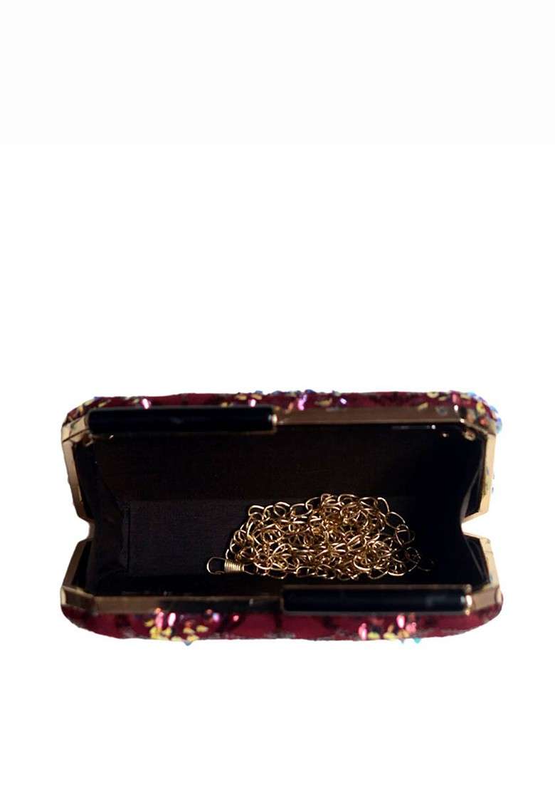 Red Satin Embellished Box Clutch - Indya