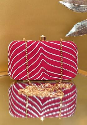 Red Satin Embellished Party Box Clutch