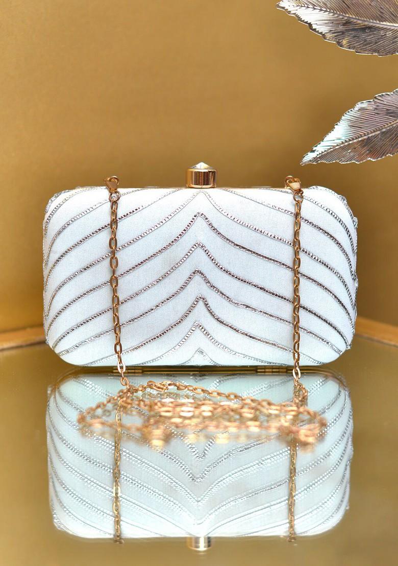 Blue Satin Embellished Party Box Clutch - Indya