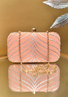 Peach Satin Embellished Party Box Clutch