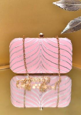 Pink Satin Embellished Party Box Clutch