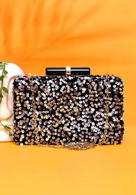 Purple Satin Embroidered Box Clutch