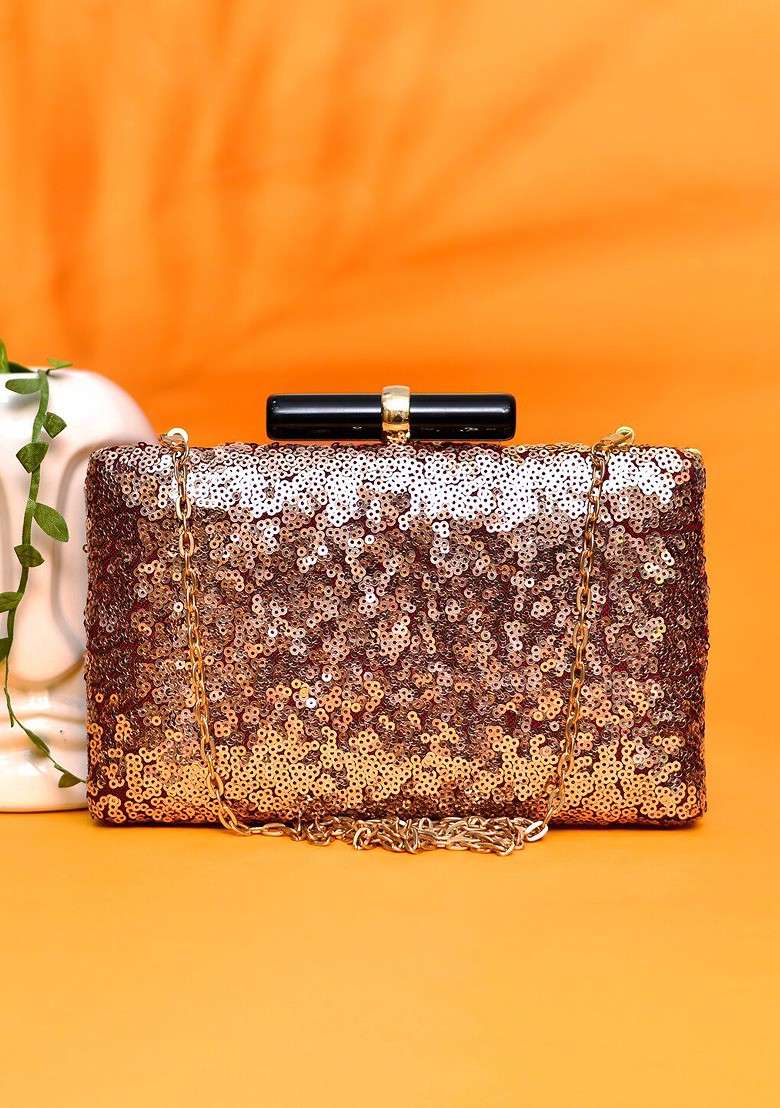Bronze Satin Embellished Box Clutch - Indya