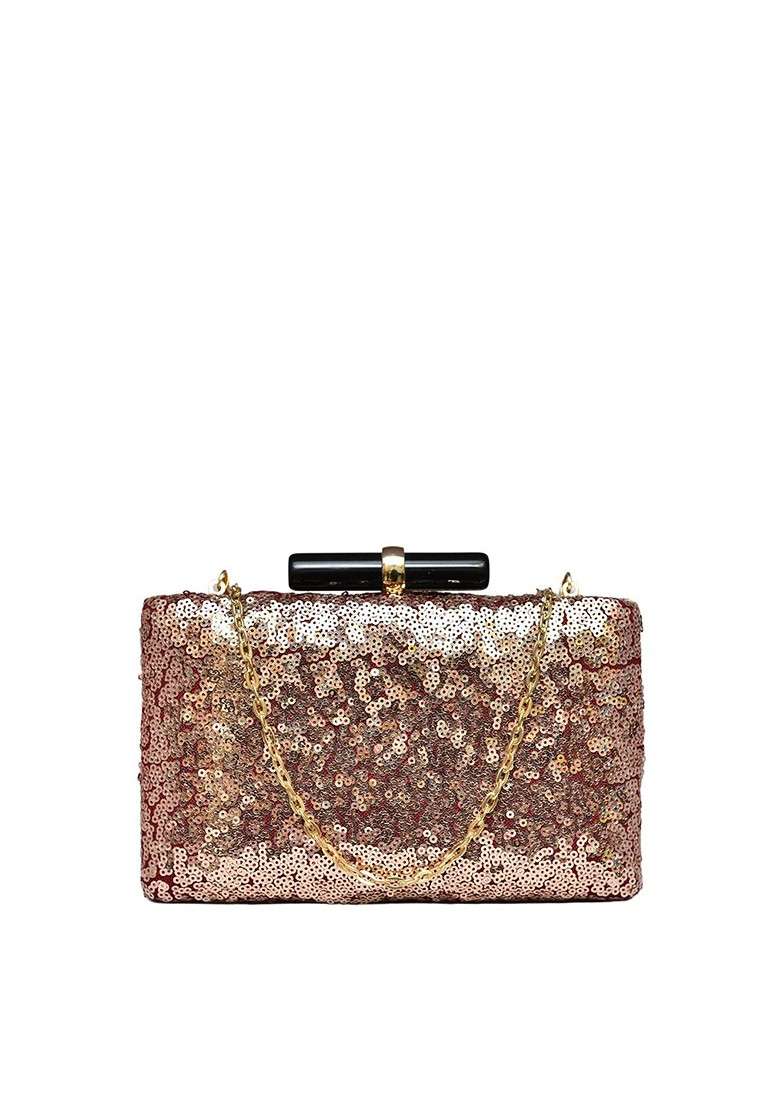 Bronze Satin Embellished Box Clutch - Indya