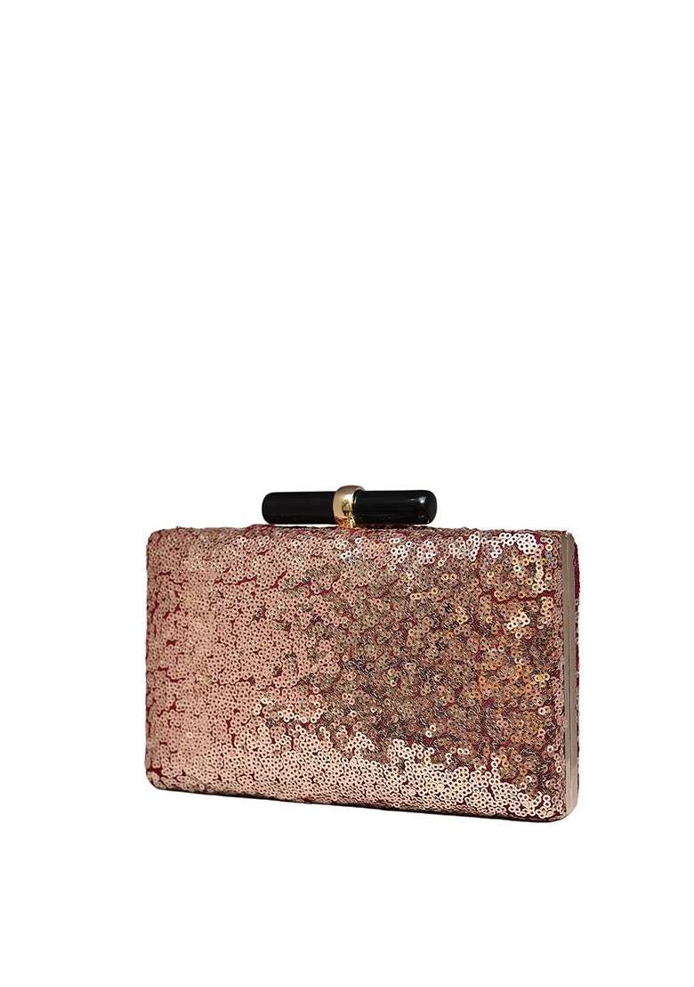 Bronze Satin Embellished Box Clutch - Indya