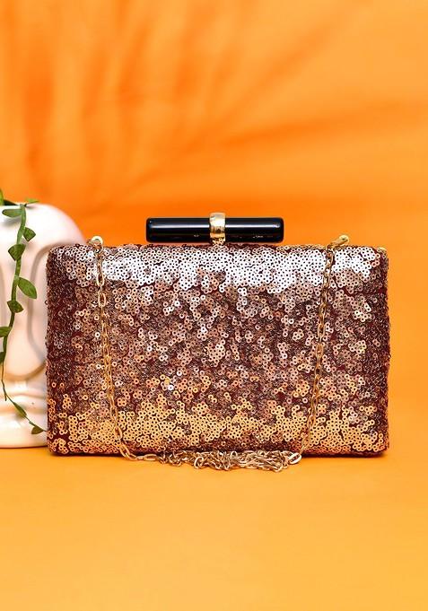 Bronze Satin Embellished Box Clutch