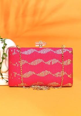 Pink Satin Sequinned Embellished Box Clutch
