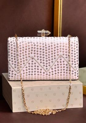 Pink Satin Embellished Box Clutch