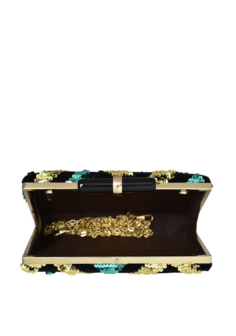 Green Satin Embellished Box Clutch - Indya