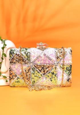 Green Satin Embellished Box Clutch