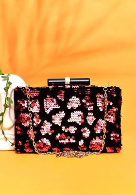 Red Satin Embellished Box Clutch