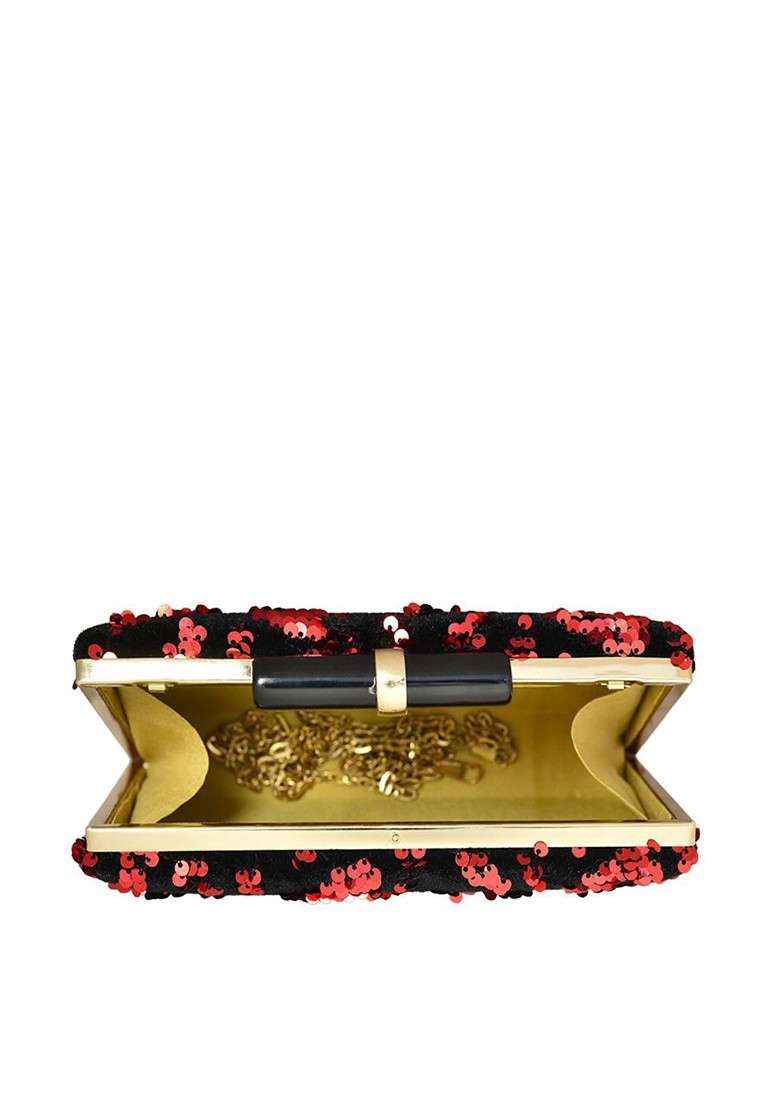 Red Satin Embellished Box Clutch - Indya